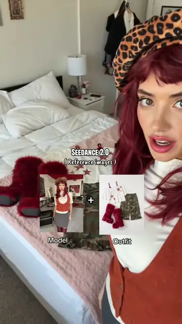 A model photo plus outfit photos used as references for one try-on clip